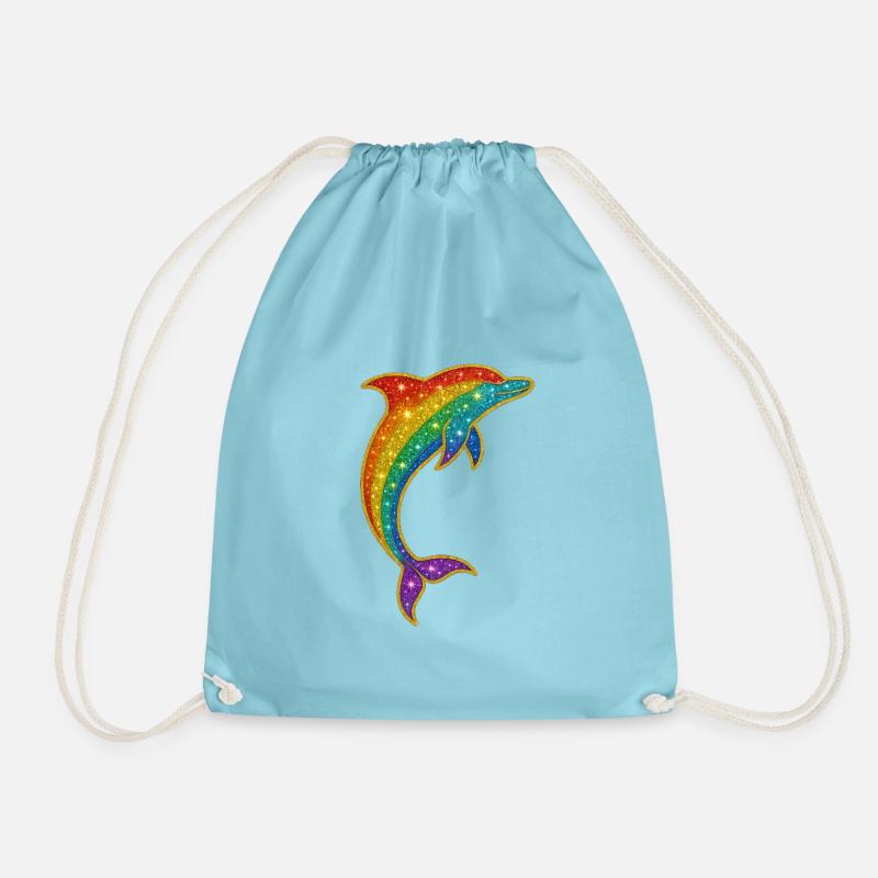 Glitzernder Regenbogen-Delfin - Turnbeutel - Aqua