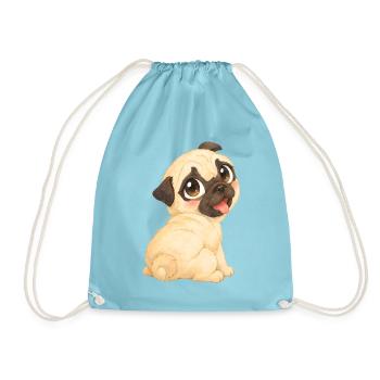 Mops - Süßes helles Mopsbaby mit kleinen Pfötchen - Turnbeutel - Aqua - Vorne