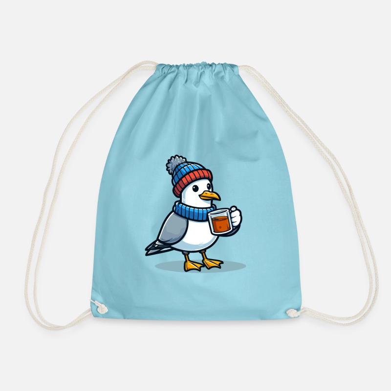 Nordsee Möwe Mütze Beanie trinkt Tee oder Kaffee - Turnbeutel - Aqua