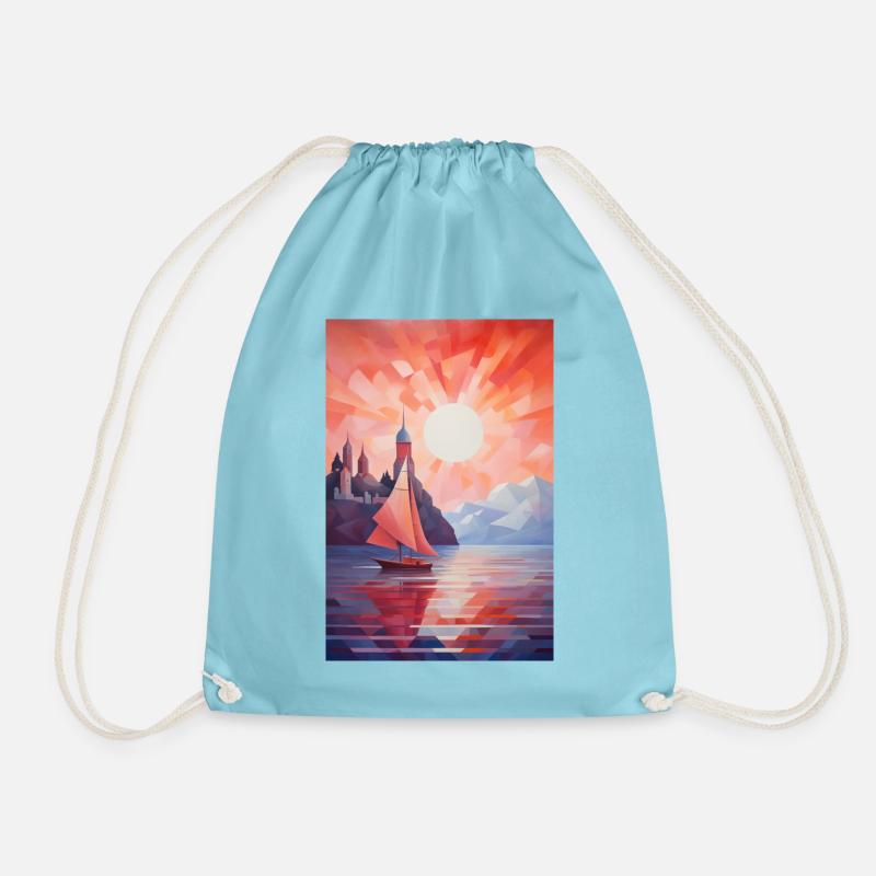 Maritime Landscape in a Geometric Style - Drawstring Bag - aqua