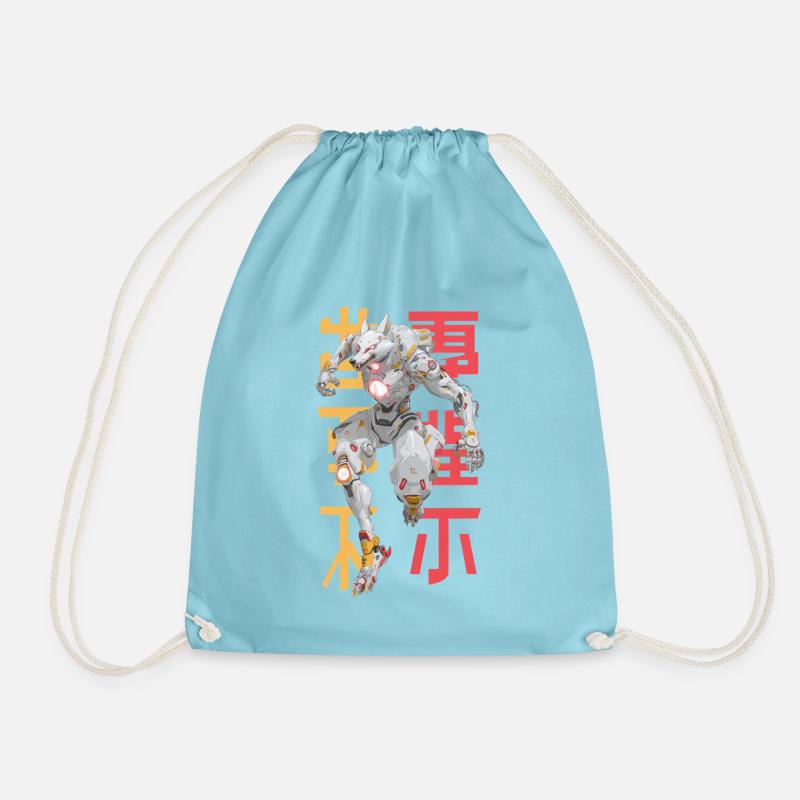 Futuristic Wolf Mecha Design - Drawstring Bag - aqua