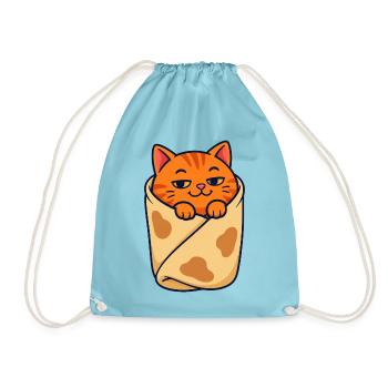 Orangefarbene getigerte Katze eingewickelt wie ein Burrito - Turnbeutel - Aqua - Vorne