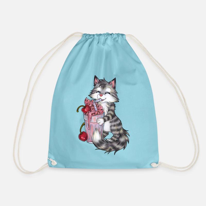 Niedliche Katze mit Erdbeer Kirsch Milchshake - Turnbeutel - Aqua