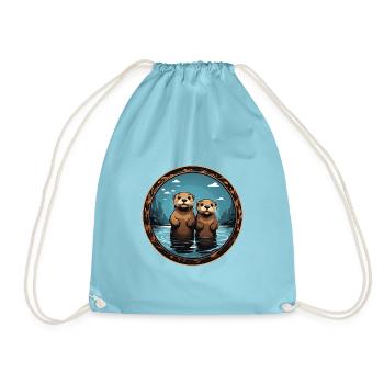 Friends Two otters in love in the water - Drawstring Bag - aqua - Front