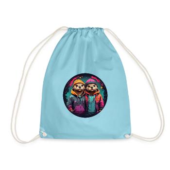Zwei Fischotter in Streetwear - Turnbeutel - Aqua - Vorne