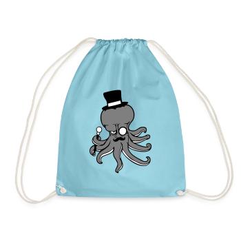 Kraken Mr. Sir Top Hat Monocle Glasses Empire - Drawstring Bag - aqua - Front