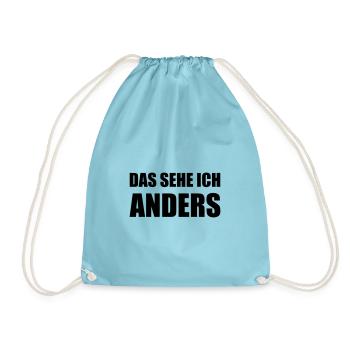 Design "DAS SEHE ICH .. ANDERS" - zweizeilig - Turnbeutel - Aqua - Vorne