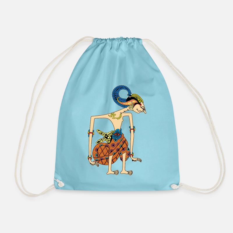 Vivid Folk Bird Goddess - Drawstring Bag - aqua