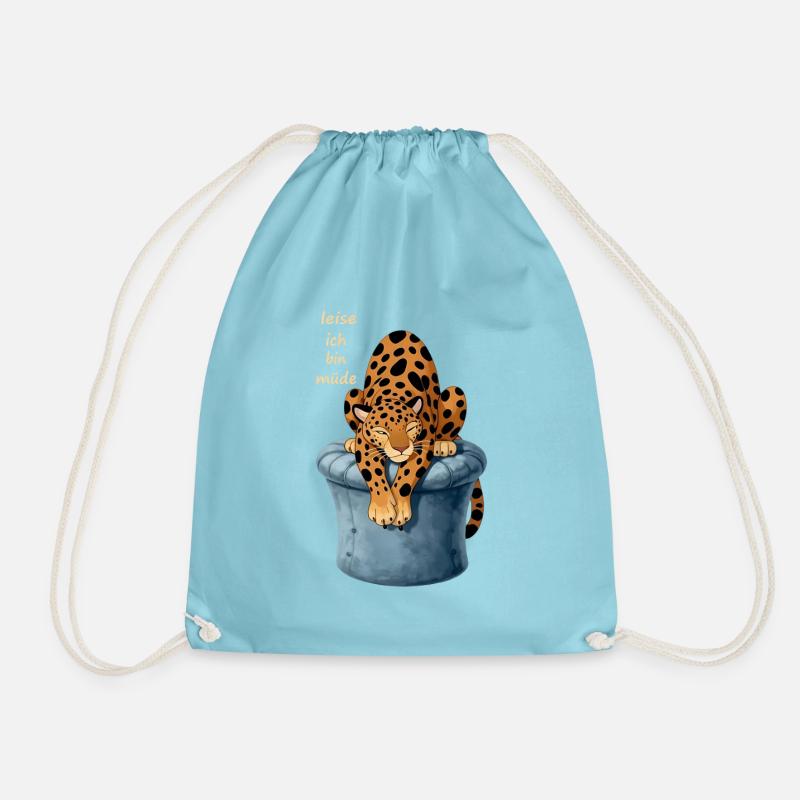Leopard im Hut: Müde Ruhe - Turnbeutel - Aqua