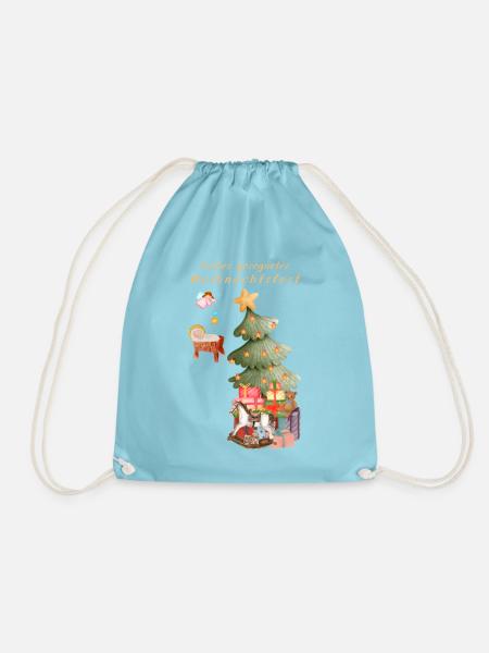 Frohes gesegnetes Weihnachtsfest beige Christbaum - Turnbeutel - Aqua