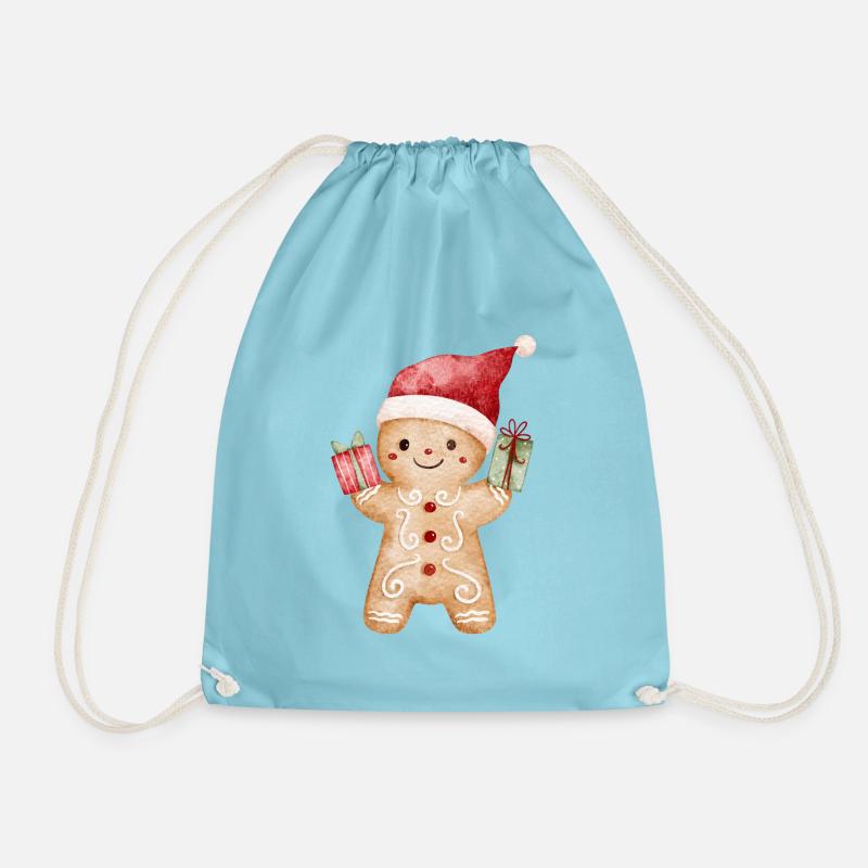 Lebkuchenmann mit Geschenken - Turnbeutel - Aqua