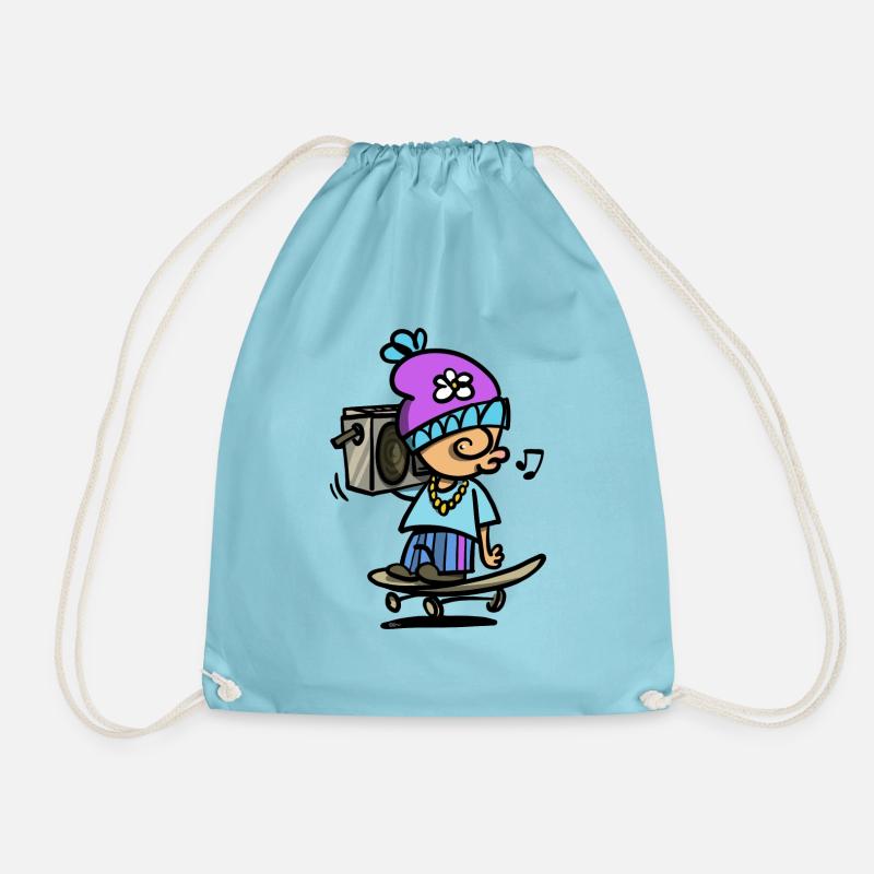 Skater with Ghettoblaster - Drawstring Bag - aqua