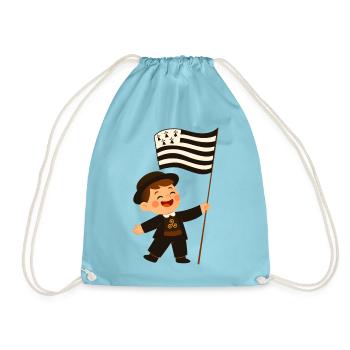 Glücklicher bretonischer Junge mit der Flagge der Bretagne - Turnbeutel - Aqua - Vorne