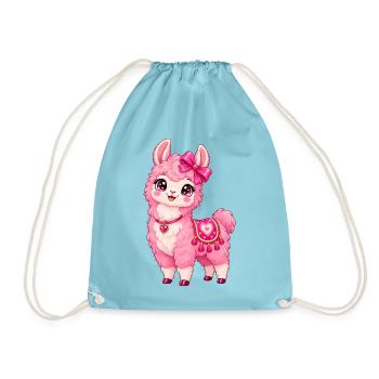 Kawaii Pink Llama mit Herz - Turnbeutel - Aqua - Vorne