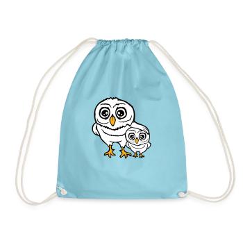 2 Owls Dad Mom Child Baby Family Mother Father - Drawstring Bag - aqua - Front