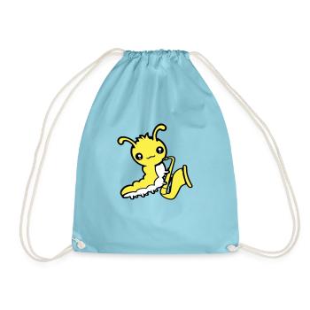 Caterpillar Saxophone Trumpet Instrument Music Hobby Cute - Drawstring Bag - aqua - Front