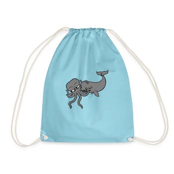 Octopus Whale 2 Fighting Deep Sea Monster Sea Monster - Drawstring Bag - aqua - Front