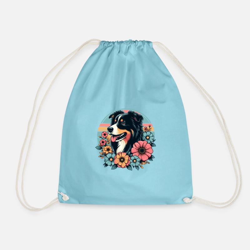 Australian Shepherd black tri Pastell Retro Blumen - Turnbeutel - Aqua