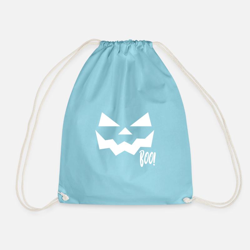 Halloween Pumpkin Face Boo! Colour: White - Drawstring Bag - aqua
