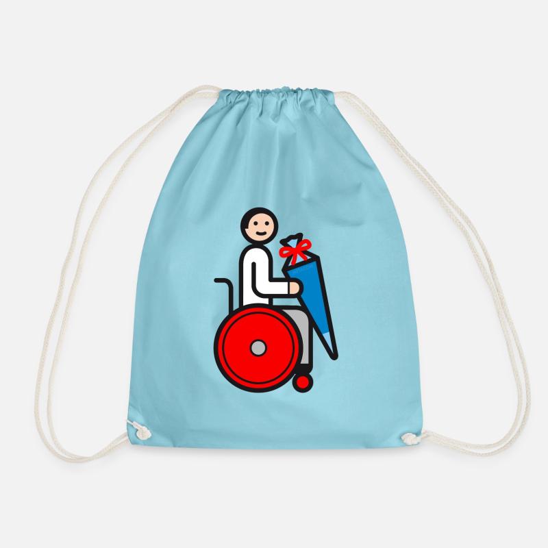 Schulanfang Junge mit Rolli - Turnbeutel - Aqua