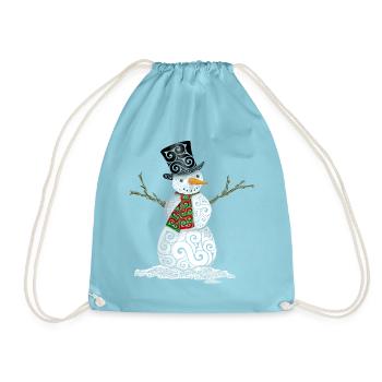 Happy Swirly Snowman - Drawstring Bag - aqua - Front