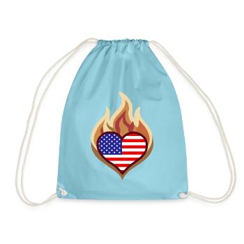 Flammenherz USA Flagge - Turnbeutel - Aqua - Vorne