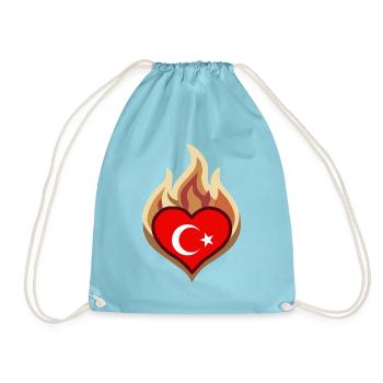 Flammenherz Türkei Flagge - Turnbeutel - Aqua - Vorne