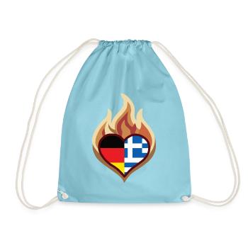 Griechenland Deutschland Flammenherz - Turnbeutel - Aqua - Vorne