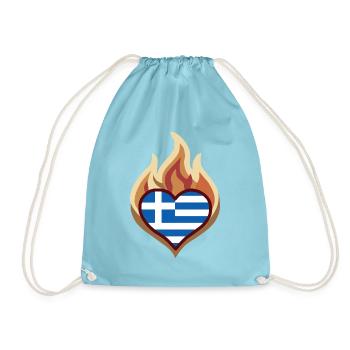Herzflagge Griechenland Feuer - Turnbeutel - Aqua - Vorne