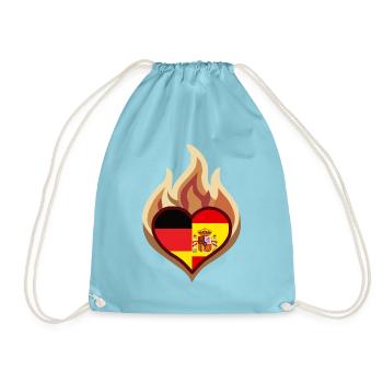 Germany Spain Flag Heart on Fire - Turnbeutel - Aqua - Vorne