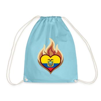 Ecuador Flag Heart on Fire - Turnbeutel - Aqua - Vorne