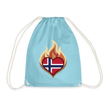 Norway Flag Heart on Fire - Turnbeutel - Aqua - Vorne