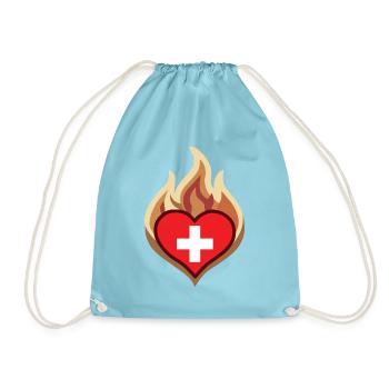 Switzerland Flag Heart on Fire - Turnbeutel - Aqua - Vorne