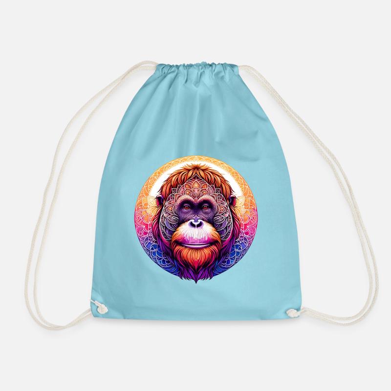 Mystical Orangutan Mandala Portrait - Drawstring Bag - aqua