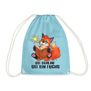 "Sei Schlau, Sei ein Fuchs" Niedlicher Fuchs - Turnbeutel - Aqua - Vorne