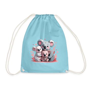 Three cute koalas - koala family - Drawstring Bag - aqua - Front