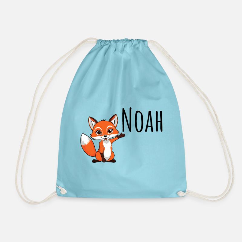 Fox - My Name Is Noah - Cute Forest Animal - Drawstring Bag - aqua