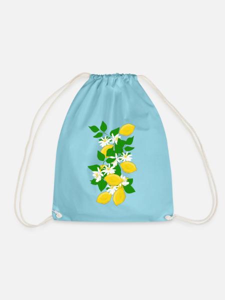 Zitronen, Zweig, Blüten - Turnbeutel - Aqua
