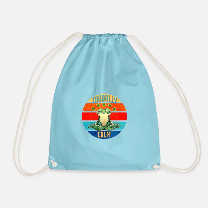 Toad and Frog Humor Toadally Calm Retro Distressed - Drawstring Bag - aqua