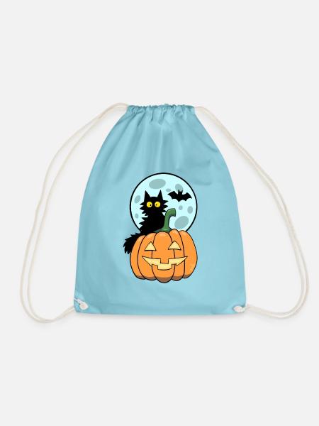 Katze auf Kürbis - Turnbeutel - Aqua