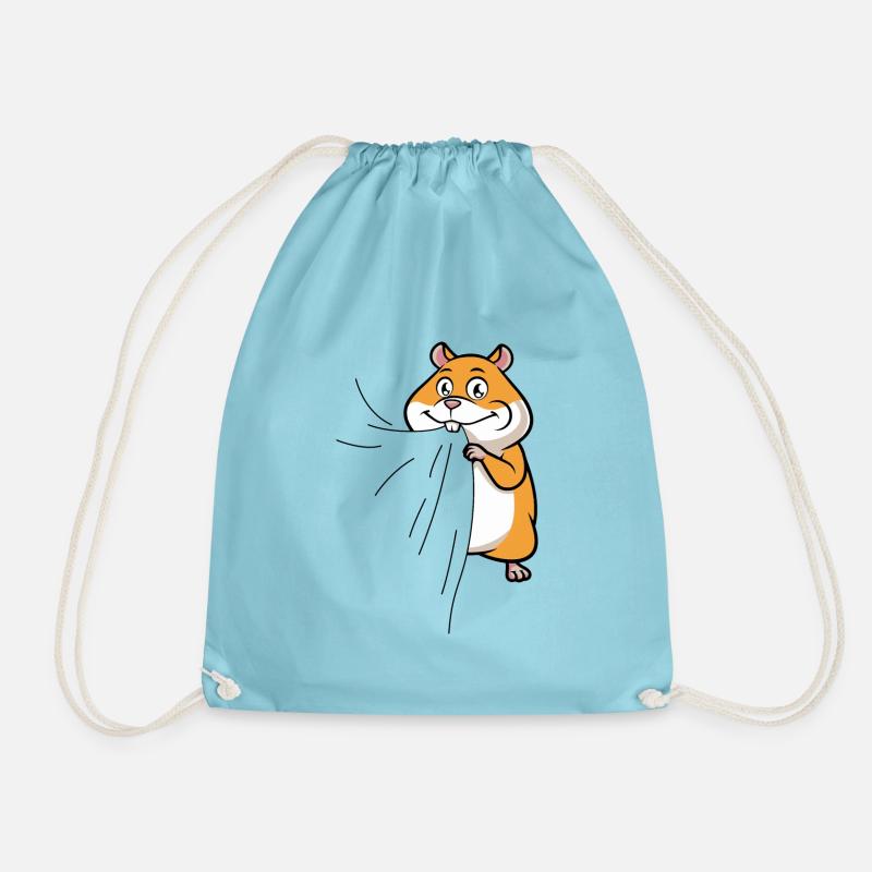 Hamster bites in T-shirt Hungry hamster eats - Drawstring Bag - aqua