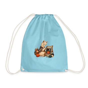 Alpaka webt einen Halloween-Wandteppich - Turnbeutel - Aqua - Vorne