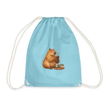 Capybara mit Zapfen-Futterspender - Turnbeutel - Aqua - Vorne