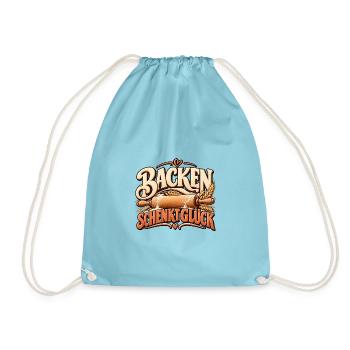Backen schenkt Glück Backmotiv mit Teigrolle - Turnbeutel - Aqua - Vorne