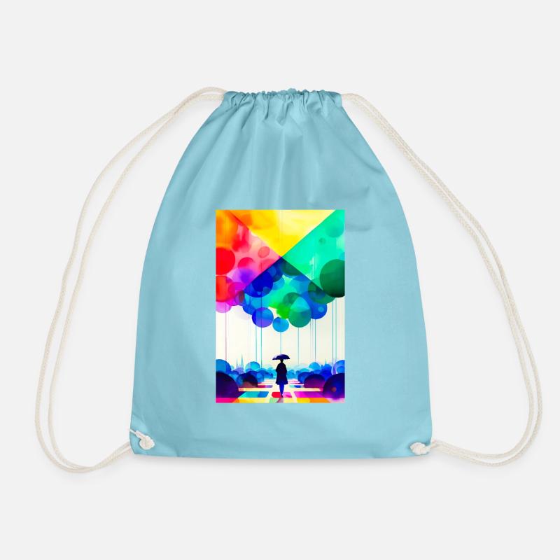 rainbow rain - Drawstring Bag - aqua