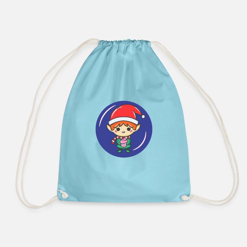 Little Christmas elf with cupcake - Drawstring Bag - aqua