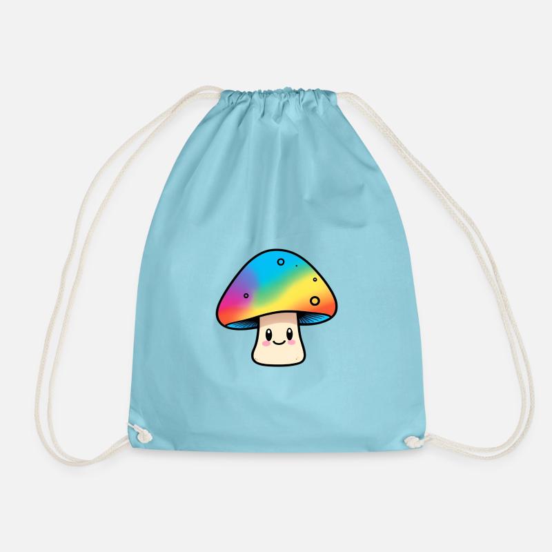 Kawaii Rainbow Mushroom Design - Drawstring Bag - aqua