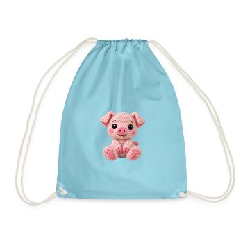Häkelkuschel Schwein Rosa - Turnbeutel - Aqua - Vorne