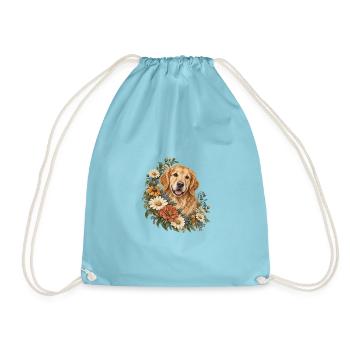 Golden Retriever im Wildblumenkranz - Turnbeutel - Aqua - Vorne