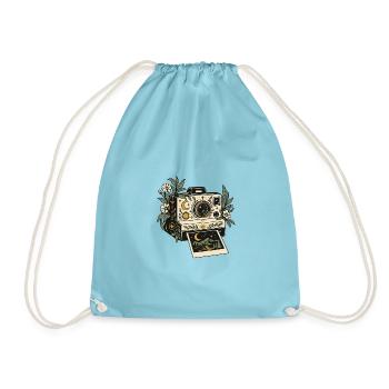 Vintage Kamera mit Blüten Mondlicht - Turnbeutel - Aqua - Vorne